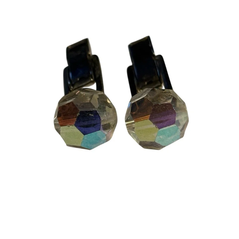VTG Crystal Cufflinks‎ Faceted Aurora Borealis AB Coated Formal Wear Classic